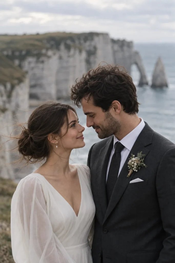 The couple sharing a quiet moment beside the chalk cliffs